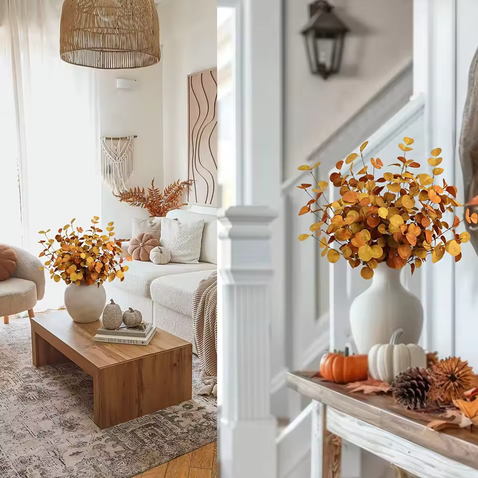 Artificial Fall Eucalyptus Branch Fake Olivers Plants Autumn Decorations for Home Table Room Floral Arrangements Festival Decor